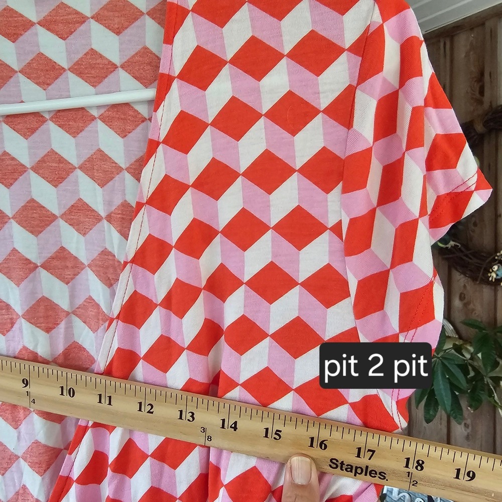 Boden Minimalist Red Pink Geometric Print Jersey Wrap Midi Dress US 12R UK 16R - Picture 6 of 8